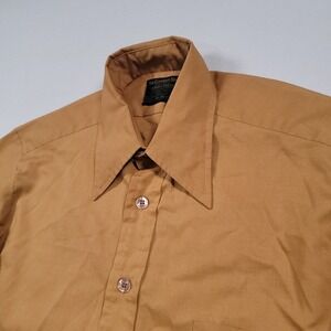 Vintage‎ 70s Sears Men Short Sleeve Shirt 15 Small Brown Cape Collar Perma Prest